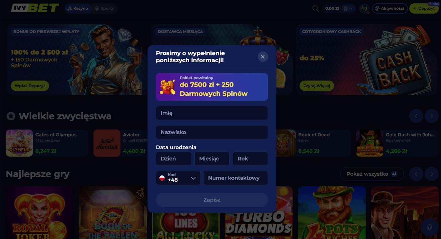Dokończ rejestrację Ivybet