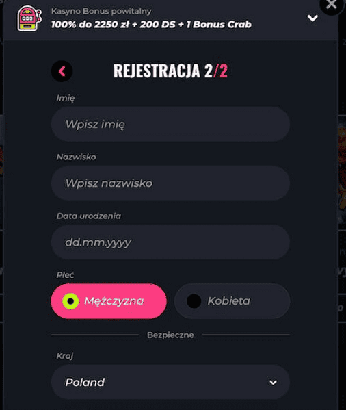 LunuBet Casino rejestracja krok 2