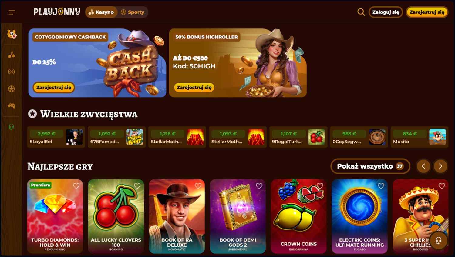 PlayJonny Casino “Zarejestruj się”