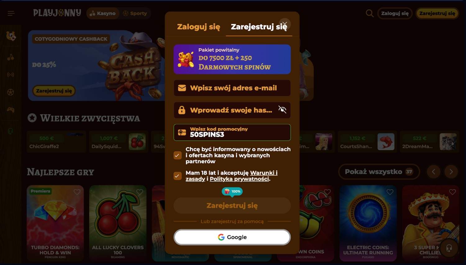 PlayJonny Casino kod bonusowy