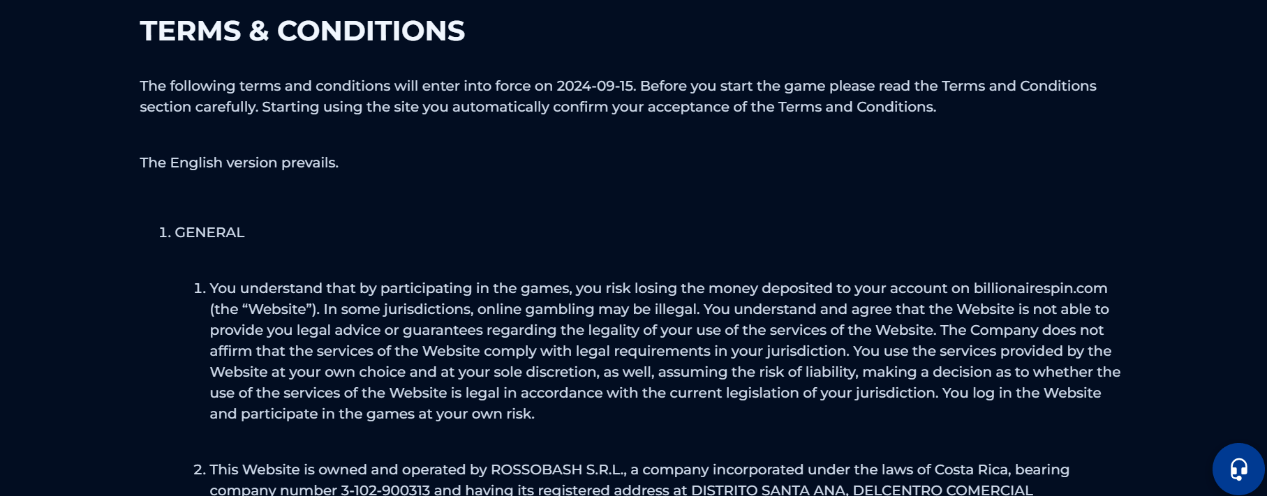 billionairespin terms and conditions