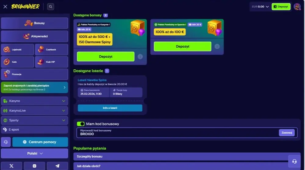 browinner casino promo code
