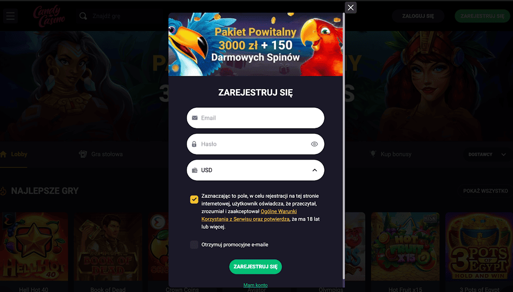 candy casino rejestracja