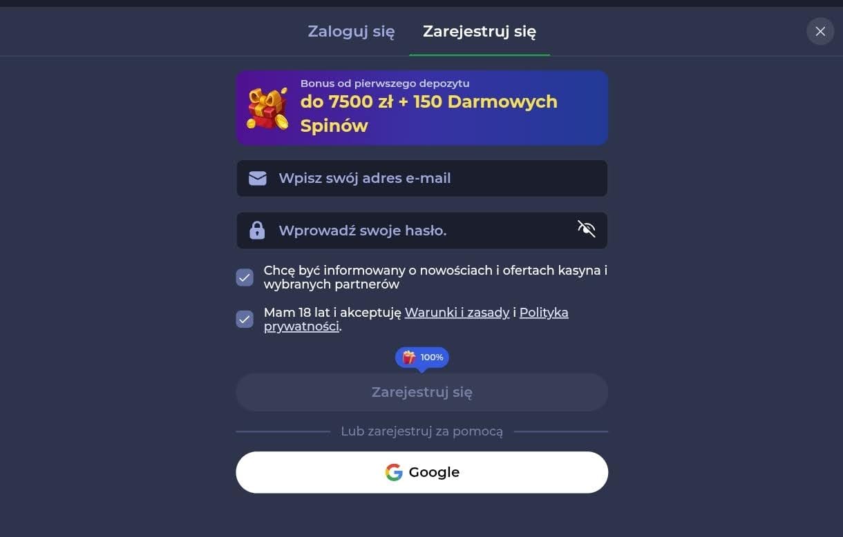 fridayroll casino rejestracja krok 2