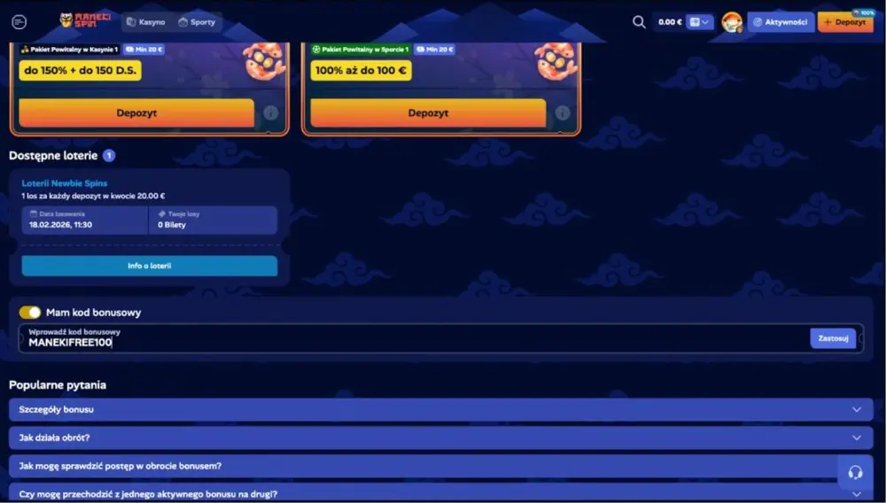 manekispin casino kod promocyjny bez depozytu