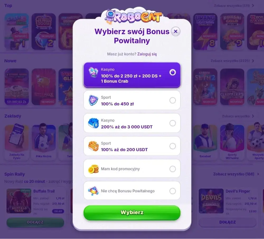 robocat casino bonus powitalny